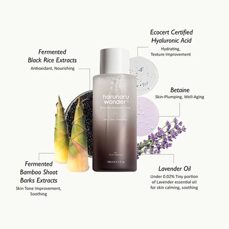 Toner de fata hidratant cu extract de orez negru si acid hialuronic Black Rice Hyaluronic, 150 ml, Haruharu Wonder 696789