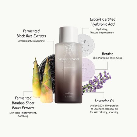 Toner de fata hidratant cu extract de orez negru si acid hialuronic Black Rice Hyaluronic, 300 ml, Haruharu Wonder 696795