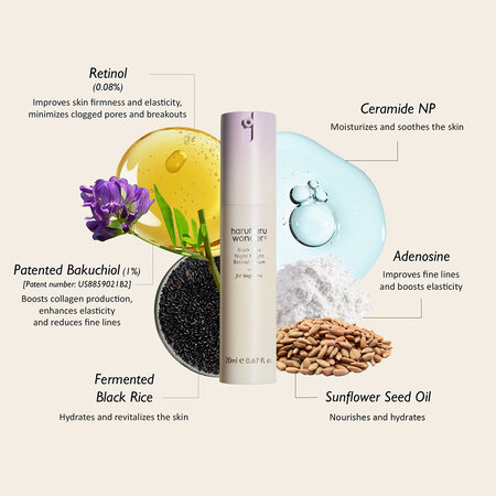 Ser de noapte cu retinol si bakuchiol pentru fata Black Rice Night Knight Retinol, 20 ml, Haruharu Wonder 696833
