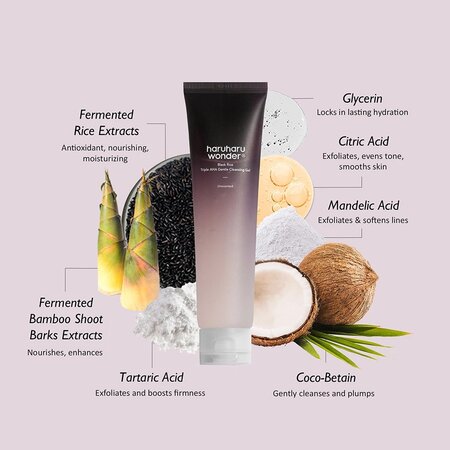 Gel de curatare delicat cu acizi AHA pentru fata Black Rice Triple AHA, 100 ml, Haruharu Wonder 696847