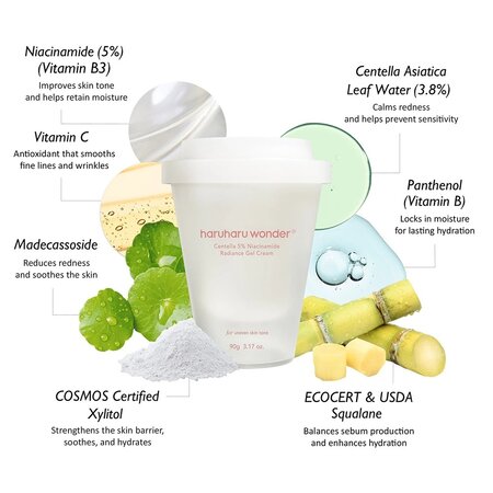 Gel tip crema de fata pentru hidratare cu centella asiatica si 5% niacinamida Centella, 90 g, Haruharu Wonder 696861