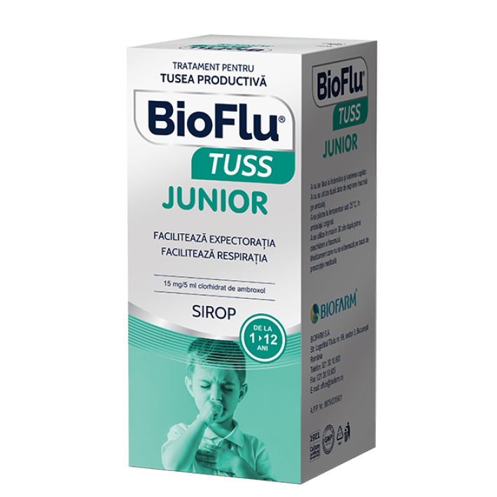 Bioflu Tuss Junior, 15 mg/5 ml sirop, 100 ml, Biofarm