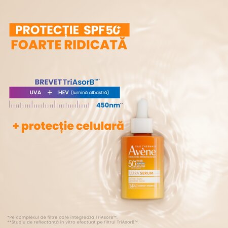 Ultra Serum cu efect de luminozitate si protectie solara SPF 50+, 30 ml, Avene 697102
