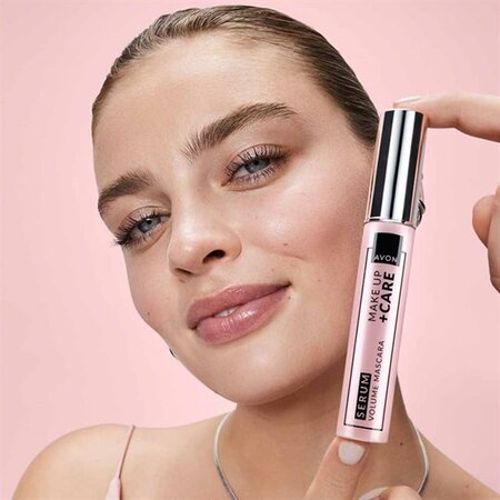 Mascara infuzat cu ser pentru volum Make Up Plus Care Serum Blackest Black, 10 g, Avon 697120
