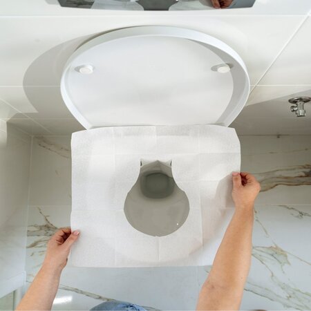 Protectie din hartie pentru colacul de WC, 10 bucati, Kidscenter 697137