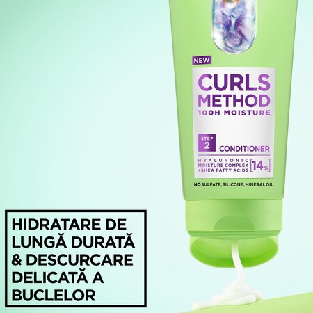 Balsam hidratant cu unt de shea si acid hialuronic pentru par cret Fructis Curls Method, 200 ml, Garnier 697250