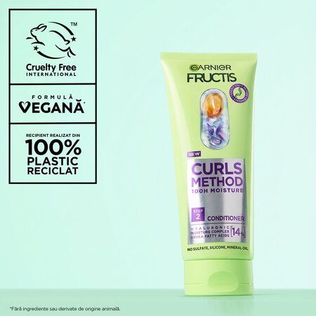 Balsam hidratant cu unt de shea si acid hialuronic pentru par cret Fructis Curls Method, 200 ml, Garnier 697259
