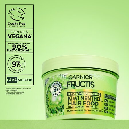Masca hidratanta cu kiwi si mentol Fructis Hydra-Refreshing, 390 ml, Garnier 697285