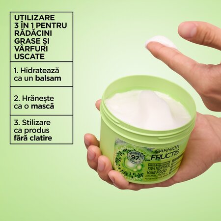 Masca hidratanta cu kiwi si mentol Fructis Hydra-Refreshing, 390 ml, Garnier 697281