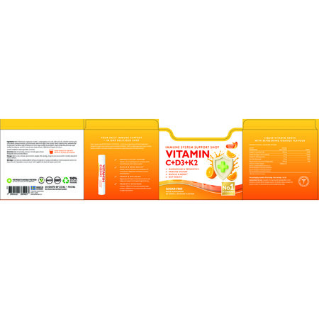 Vitamina C 500 mg + Vitamina D3 + K2 + Probiotice, 30 fiole x 25 ml, Swedish Nutra 698207