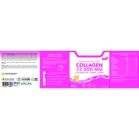 Colagen Marin Hidrolizat Lichid cu 12.500 mg + Acid Hialuronic 50 mg + Retinol 800 mcg + Elastina 10 mg, 20 fiole x 25 ml, Swedish Nutra 698206