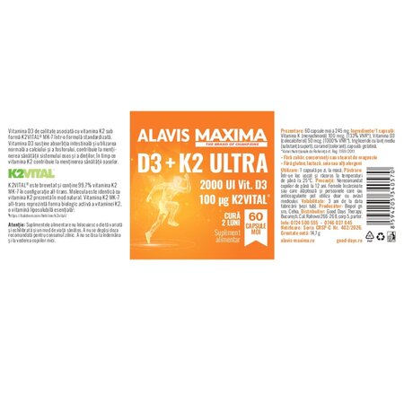 D3+K2 Ultra, 60 capsule moi, Alavis Maxima 697626