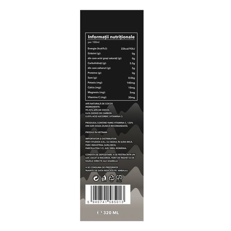 Apa de cocos naturala Carbogazificata, 320 ml, Hiwater 697672