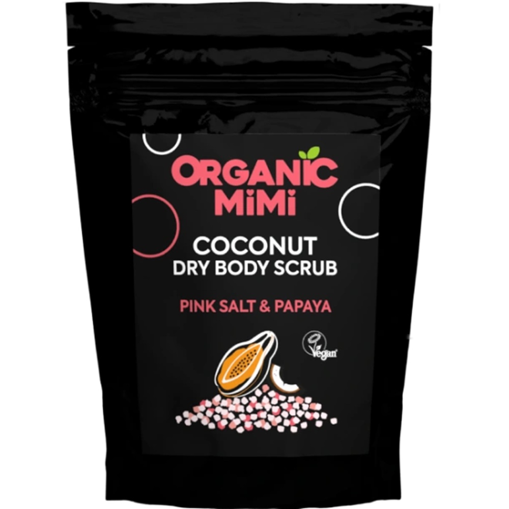 Scrub de corp cu sare roz, papaia si cocos Coconut Dry Body Scrub, 150 g, Organic Mimi
