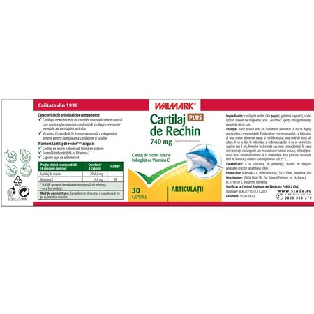 Cartilaj de Rechin Plus, 740 mg, 30 capsule, Walmark 698028