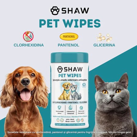 Servetele umede antiseptice cu clorhexidina pentru caini si pisici, 72 bucati, Shaw 698250