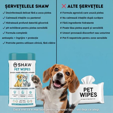Servetele umede antiseptice cu clorhexidina pentru caini si pisici, 72 bucati, Shaw 698255