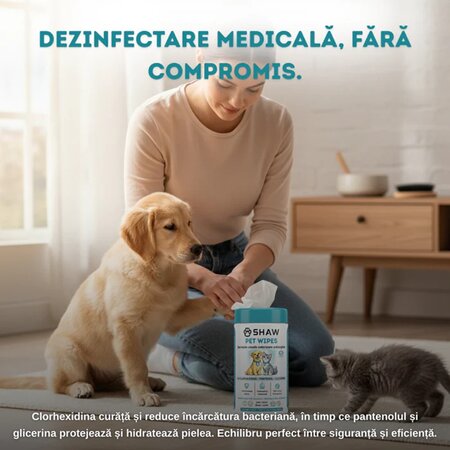 Servetele umede antiseptice cu clorhexidina pentru caini si pisici, 72 bucati, Shaw 698251