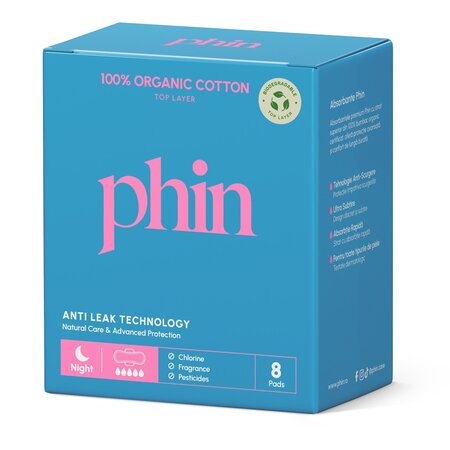 Absorbante de noapte din bumbac , 8 bucati, Phin