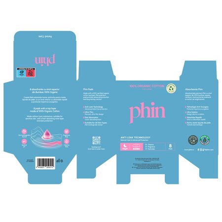 Absorbante de noapte din bumbac organic, 8 bucati, Phin 698450