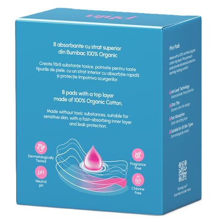 Absorbante de noapte din bumbac organic, 8 bucati, Phin 698449