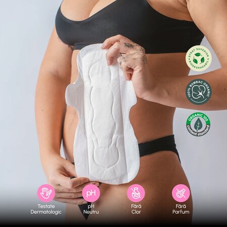 Absorbante de noapte din bumbac organic, 8 bucati, Phin 698275