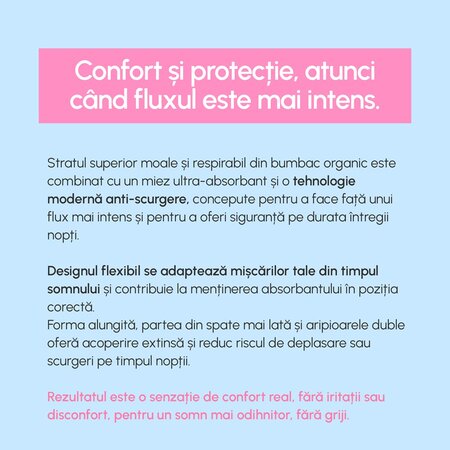 Absorbante de noapte din bumbac organic, 8 bucati, Phin 698278