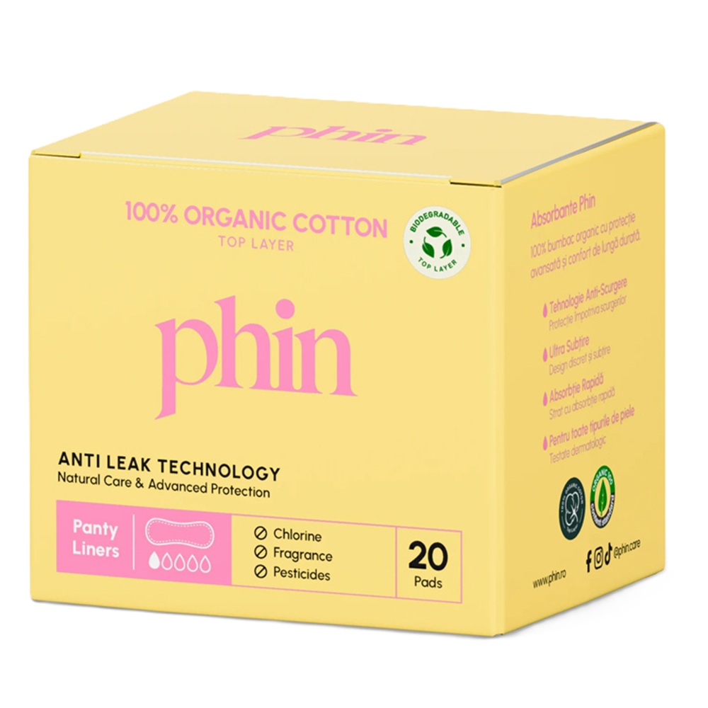 Absorbante zilnice din bumbac organic, 20 bucati, Phin