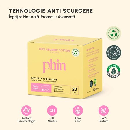 Absorbante zilnice din bumbac organic, 20 bucati, Phin 698294