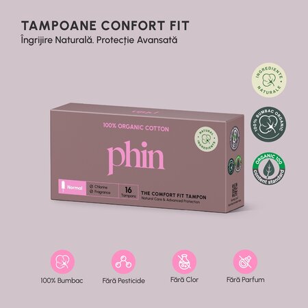 Tampoane din bumbac organic, 16 bucati, Phin 698299