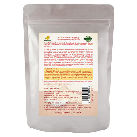 Pulbere de ginseng, 200 g, Phyto Biocare 699004
