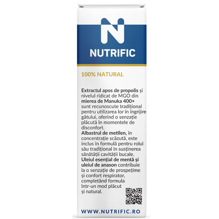 Spray cu manuka, propolis, albastru de metilen si uleiuri esentiale, 30 ml, Nutrific 699092