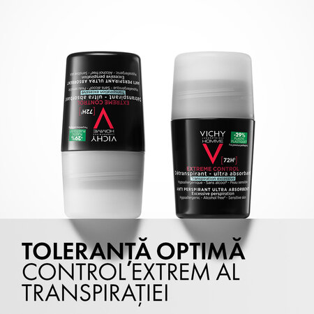 Pachet Deodorant roll-on antiperspirant pentru barbati Control Extrem 72H, 50 ml + 50 ml, Vichy 699394