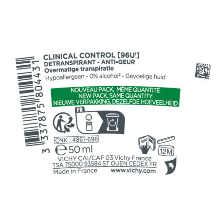 Pachet Deodorant roll-on antiperspirant Clinical Control 96H, 50 ml + 50 ml, Vichy 699428