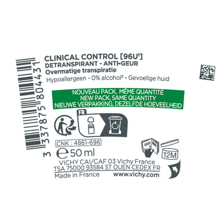 Pachet Deodorant roll-on antiperspirant Clinical Control 96H, 50 ml + 50 ml, Vichy 699428