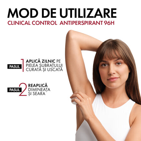 Pachet Deodorant roll-on antiperspirant Clinical Control 96H, 50 ml + 50 ml, Vichy 699426