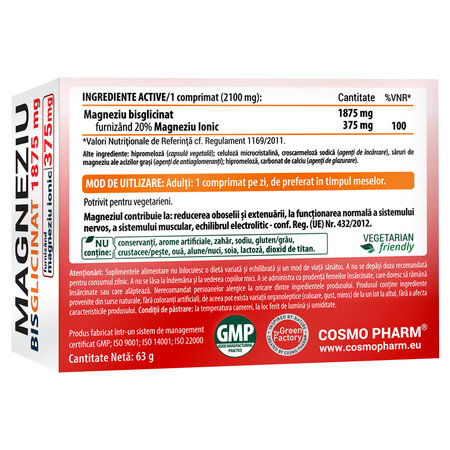 Magneziu Bisglicinat, 1875 mg, 30 comprimate, Cosmo Pharm 699509