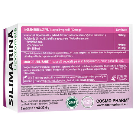 Silimarina Lipozomala, 800 mg, 30 capsule, Cosmo Pharm 699560
