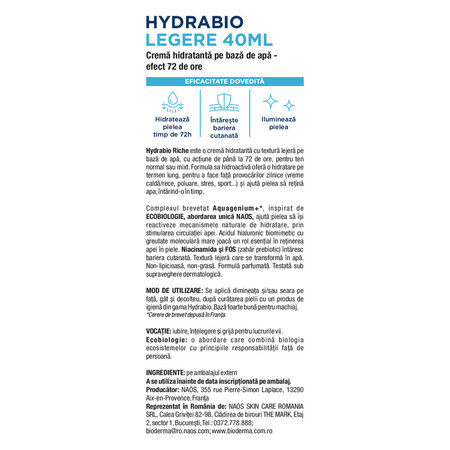 Crema de fata pe baza de apa, pentru ten normal sau mixt Hydrabio Legere, 40 ml, Bioderma 739387