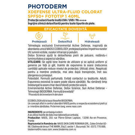 Crema de fata cu protectie solara SPF 50+ Photoderm Xdefense Ultra Fluid Fototip 1, 40 ml, Bioderma 701156