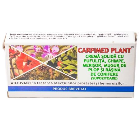 Crema solida cu pufulita, ghimpe, merisor, mugur de plop si rasina de conifere Carpimed Plant, 10 supozitoare, Elzin Plant