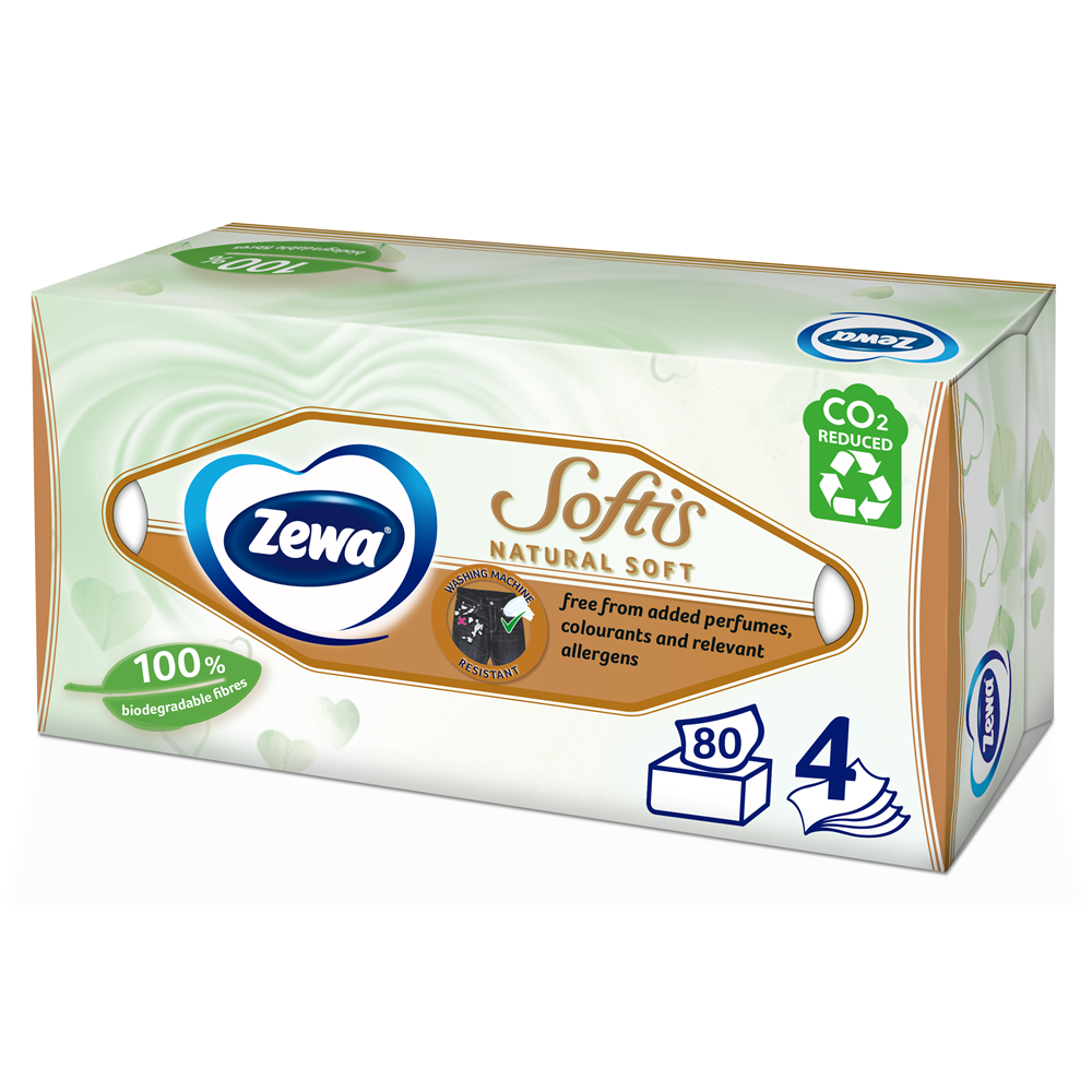Servetele faciale in 4 straturi Softis Natural Soft, 80 bucati, Zewa