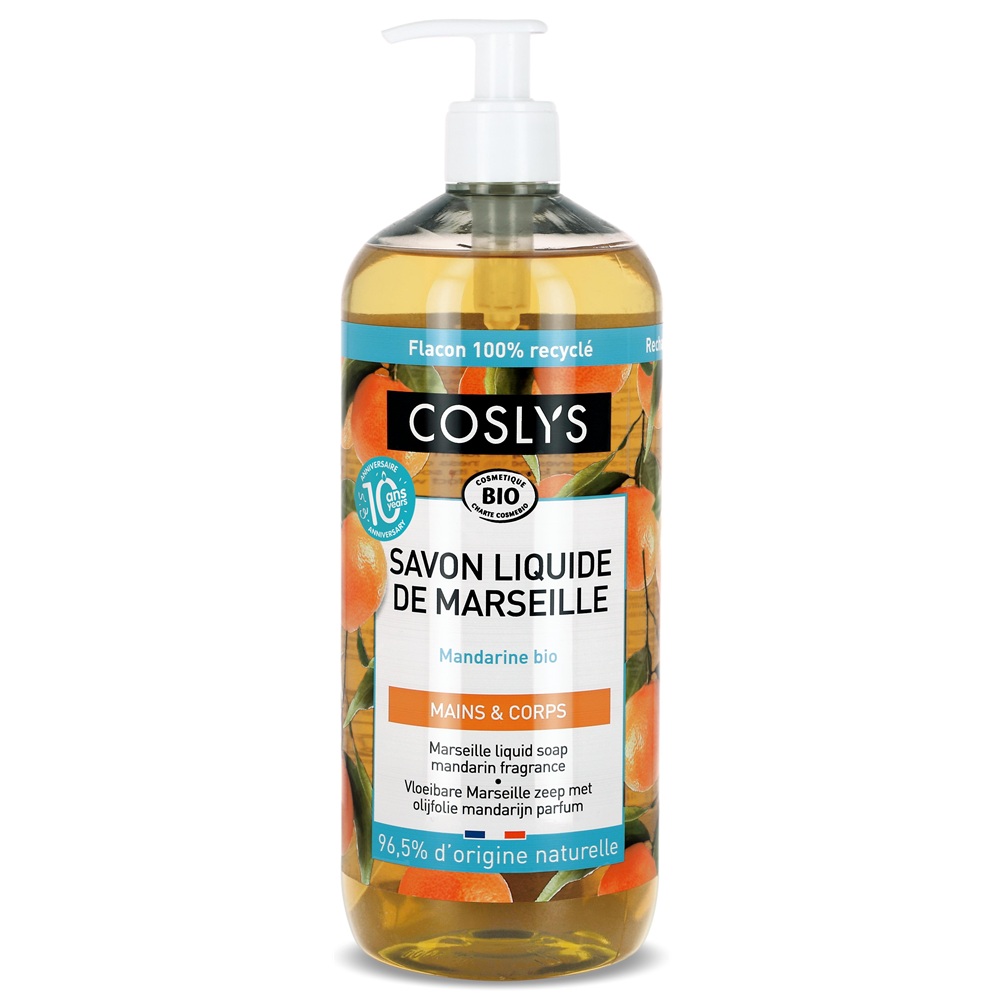 Sapun lichid si gel de dus Bio de Marsilia cu mandarine, 1000 ml, Coslys