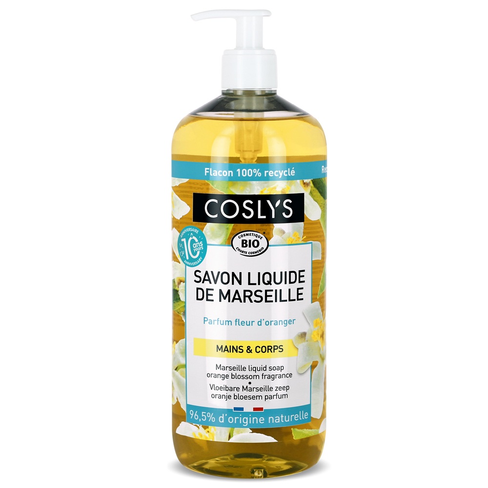 Sapun lichid si gel de dus Bio de Marsilia cu flori de portocal, 1000 ml, Coslys