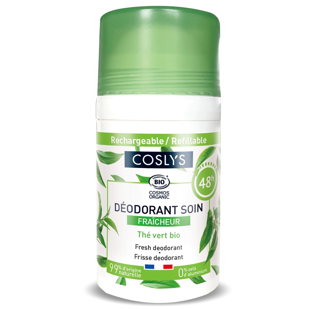 Deodorant roll-on Bio proaspat cu parfum de ceai verde si menta Cosmos Organic, 50 ml, Coslys