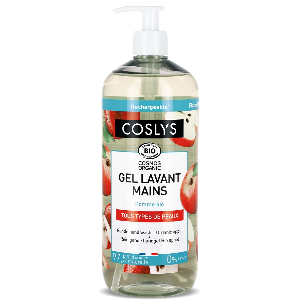 Gel Bio de curatare pentru maini fara sapun cu extract de mere Cosmos Organic, 1000 ml, Coslys