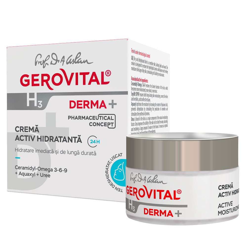 Crema activ hidratanta H3 Derma+, 50 ml, Gerovital