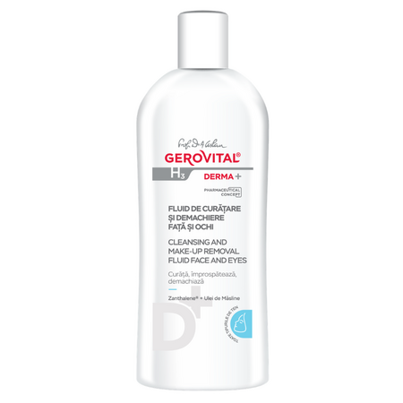 Fluid de curatare si demachiere fata si ochi H3 Derma+, 200 ml, Gerovital
