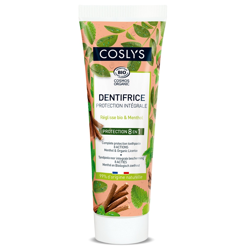 Pasta de dinti Bio pentru protectie completa 8 in 1 cu mentol si lemn dulce Cosmos Organic, 100 ml, Coslys