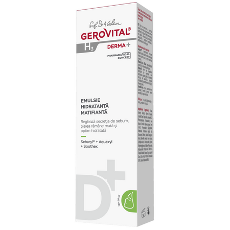 Emulsie hidratanta matifianta ten gras H3 Derma+, 50 ml, Gerovital 735202